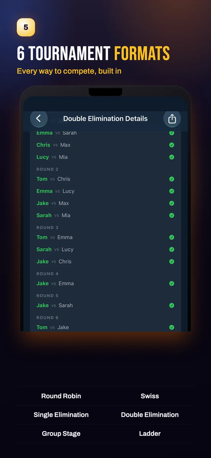 Six tournament formats